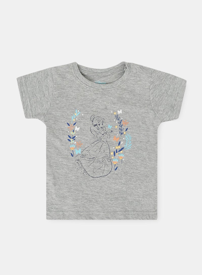 Crew Neck Printed T-Shirt For Baby Girls Grey Melange - v1664801071/N48595495V_1