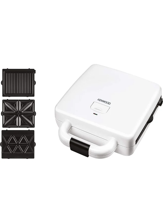KENWOOD Sandwich Maker, 3 in 1, Grill, Waffle, 180 Degree Hinge, 3 Non Stick Plates, 4 Slots 1300 W SMP94.C0WH White