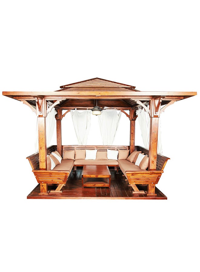 DANUBE HOME Giza Gazebo with Seating Wooden Frame Patio Tent Canopy For Garden Brown 350x350cm  - Image 5