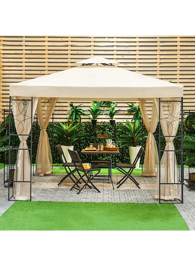 Andrea Gazebo Metal Frame Patio Tent Canopy For Garden With Mosquito Net Beige 300x300cm 