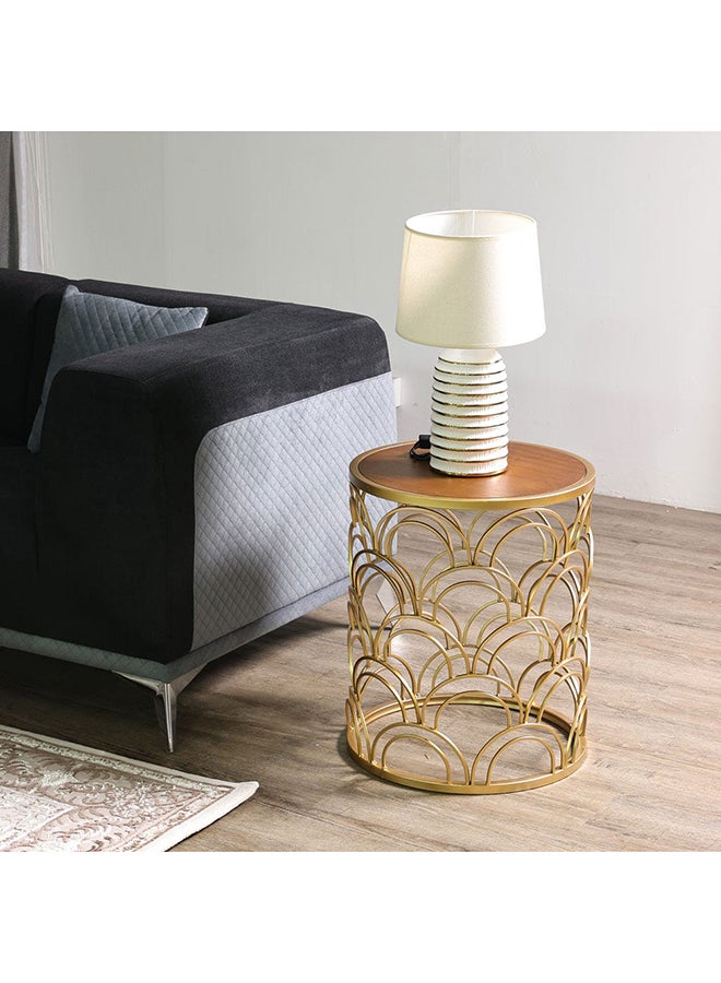 DANUBE HOME Lorcan End Table Multifunctional Living Room Small Desk Space Saving Round Side Table For Modern Home Veneer/Golden 45x45x54cm  - Image 1