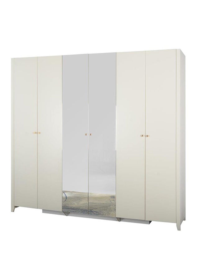 DANUBE HOME Hernan Wardrobe Cabinet Modern 6-Door Closet Clothes Storage Organizer For Bedroom White Glossy/Gold  - Image 1