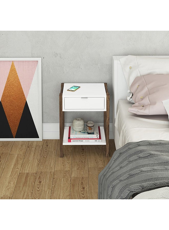 DANUBE HOME Tarsus Night Stand White/Walnut 35.5x41x54.5cm  - Image 1