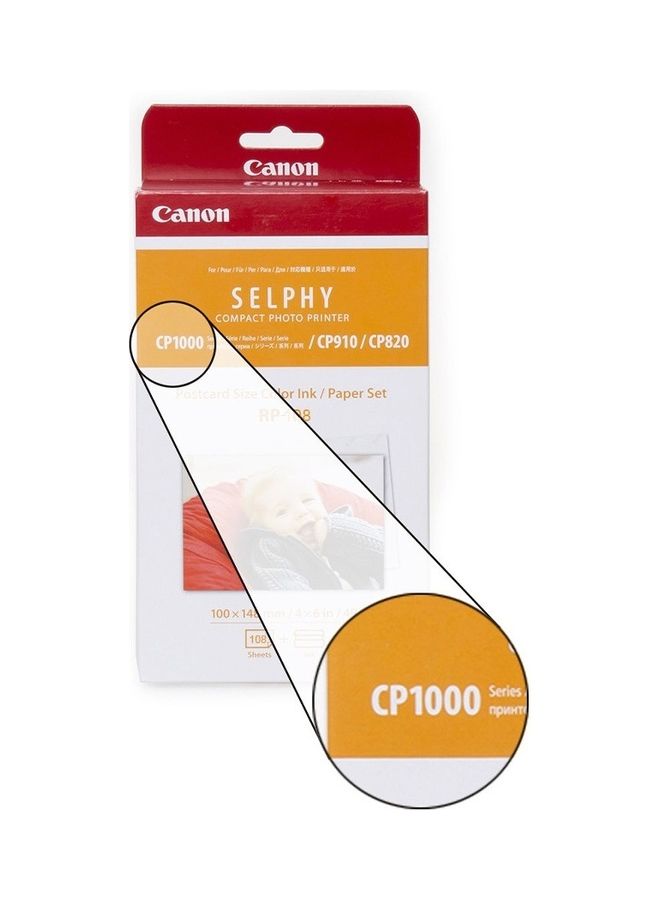 Canon - SELPHY Compact Photo Printer Postcard Size Color Ink/Paper Set C.RP-108 Multicolour - Image 1