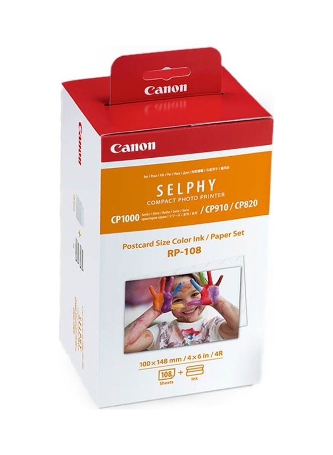 Canon - SELPHY Compact Photo Printer Postcard Size Color Ink/Paper Set C.RP-108 Multicolour - Image 1