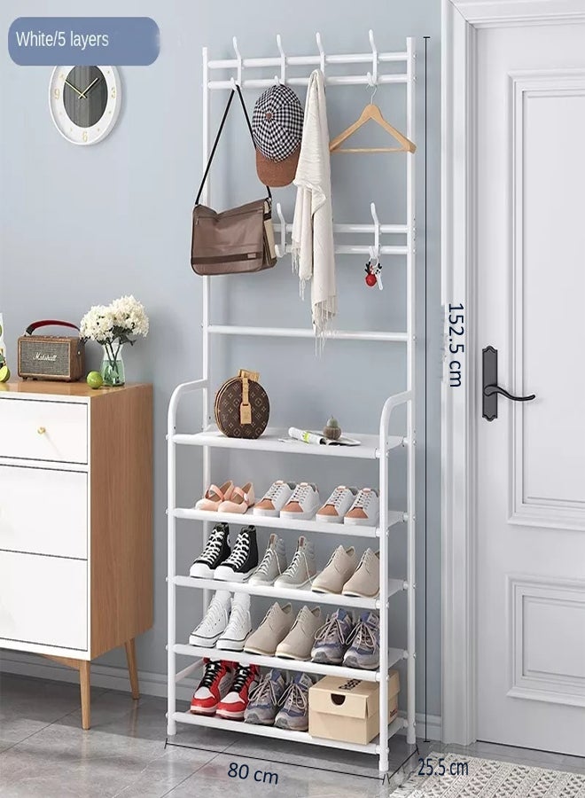 fashionhome - 5-Tier Stainless Steel Coat And Shoes Rack For Home White 80*26*170cm - Image 1