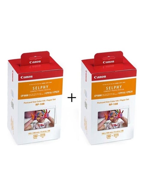 2 Pices SELPHY Compact Photo Printer Postcard Size Color Ink/Paper Set RP-108 Multicolour