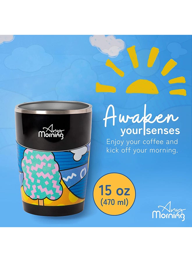 آني مورننغ - كوب قهوة ستانلس ستيل Any Morning مع مقبض  كوب قهوة غير قابل للانسكاب، خالٍ من BPA، معزول للمشروبات الساخنة والباردة. لون أسود 470ملليلتر - Image 1