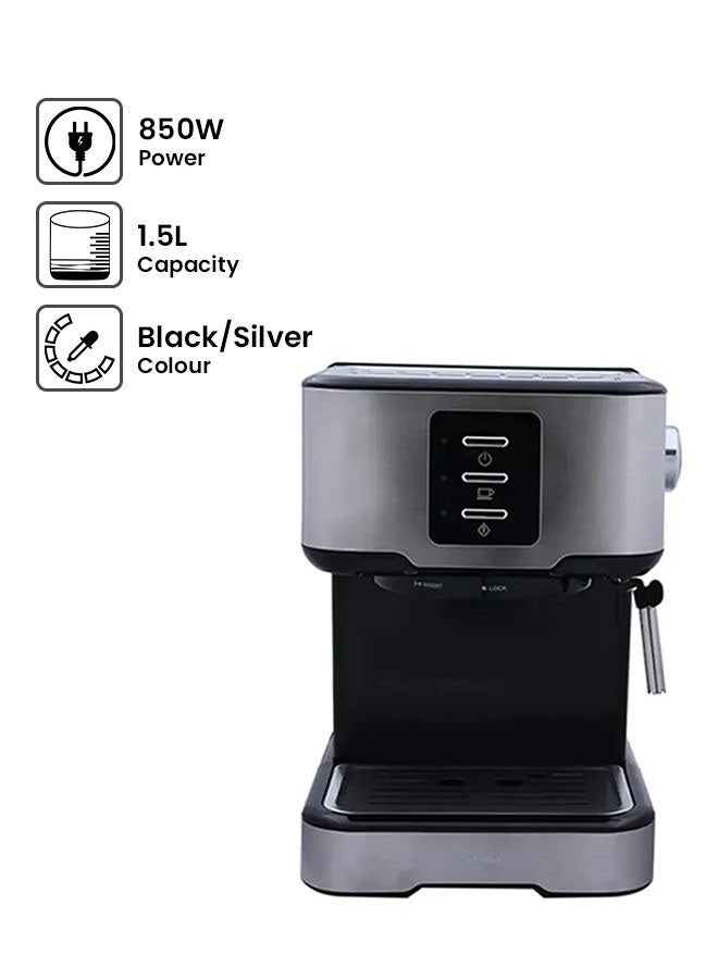 ألسيف إليك ماكينة تحضير قهوة الإسبريسو سعة كوبين وفلتر مزدوج من الستانلس ستيل 1.5 L 850.0 W E03417 أسود/فضي - Image 1