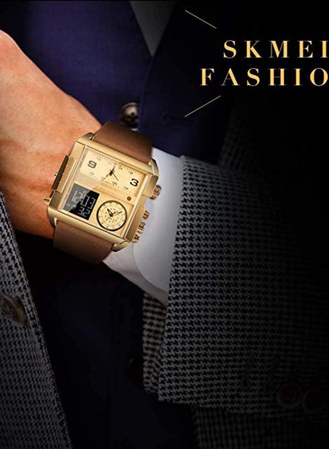 سكمي ساعة يد رقمية وبعقارب وسوار من الجلد طراز 1391 - 55 مم - لون بني للرجال - Image 5