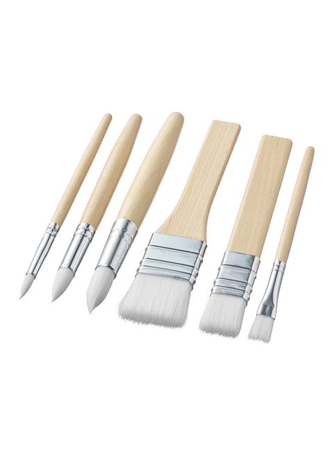 6-Piece Plastic Paint Brush Set Beige/White