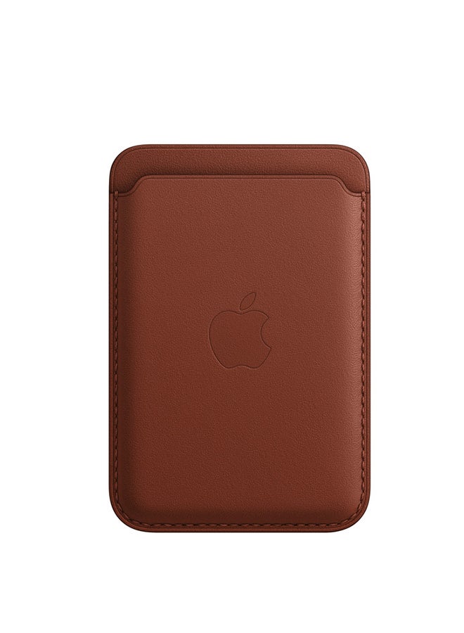 ابل  محفظة من الجلد لهاتف آيفون تدعم شحن ماج سيف بني مصفر - Image 1