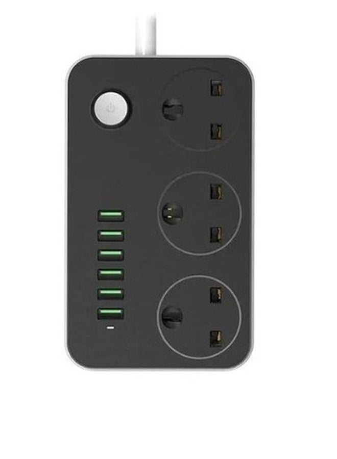موصل كهربائي بـ 6 منافذ USB (قابس أوروبي) أسود 162x 97 x 38مم  - Image 1