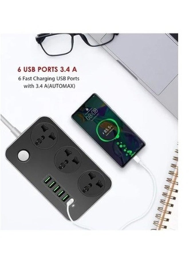 موصل كهربائي بـ 6 منافذ USB (قابس أوروبي) أسود 162x 97 x 38مم  - Image 2