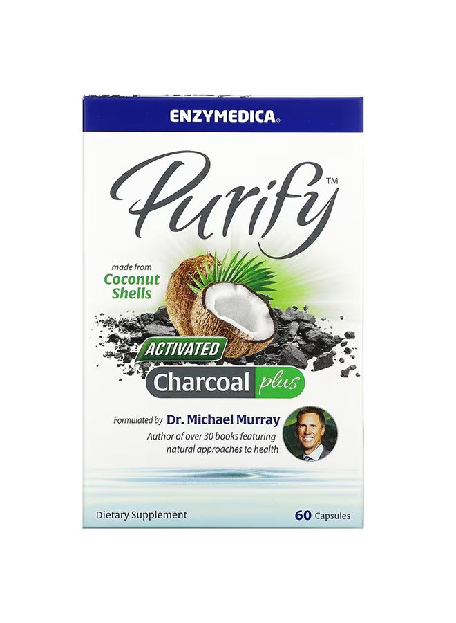 ENZYMEDICA Purify Activated Coconut Charcoal Plus Dietary Supplement - 60 Capsules  - Image 1