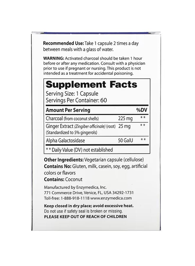 ENZYMEDICA Purify Activated Coconut Charcoal Plus Dietary Supplement - 60 Capsules  - Image 2