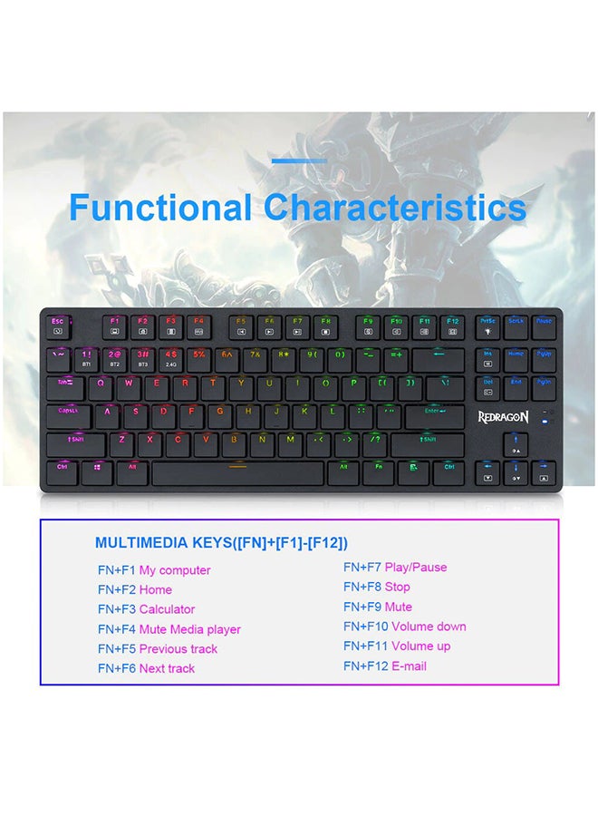 REDRAGON - K539 Anubis Wireless 2.4Ghz, Bluetooth and Wired Type C RGB Mechanical Gaming Keyboard - Brown Switch - Super Slim - English & Arabic Black - Image 1