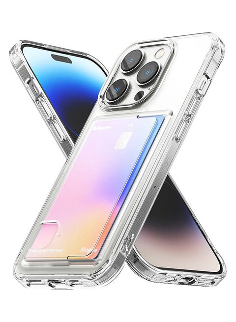 Fusion Case Transparent Hard Back With Built In Slim Card Holder Wallet Cover For IPhone 14 Pro Max 6.7 Inch Clear