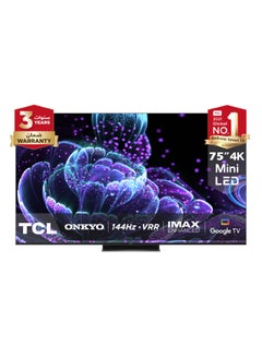 75-Inch 4K Mini LED Google TV with 144Hz VRR, ONKYO (60W), Uni-body & Ok Google, 75C835 Black