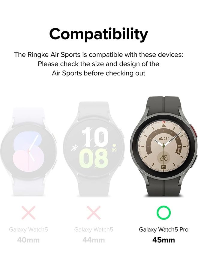 رينجك غطاء حماية واقٍ آير سبورتس بتصميم رفيع وناعم ومرن من البولي يوريثان الحراري المتين بإطار مرتفع مصمم بفتحات للأزرار لساعة جالاكسي ووتش 5 مقاس 45 مم شفاف مطفأ - Image 2