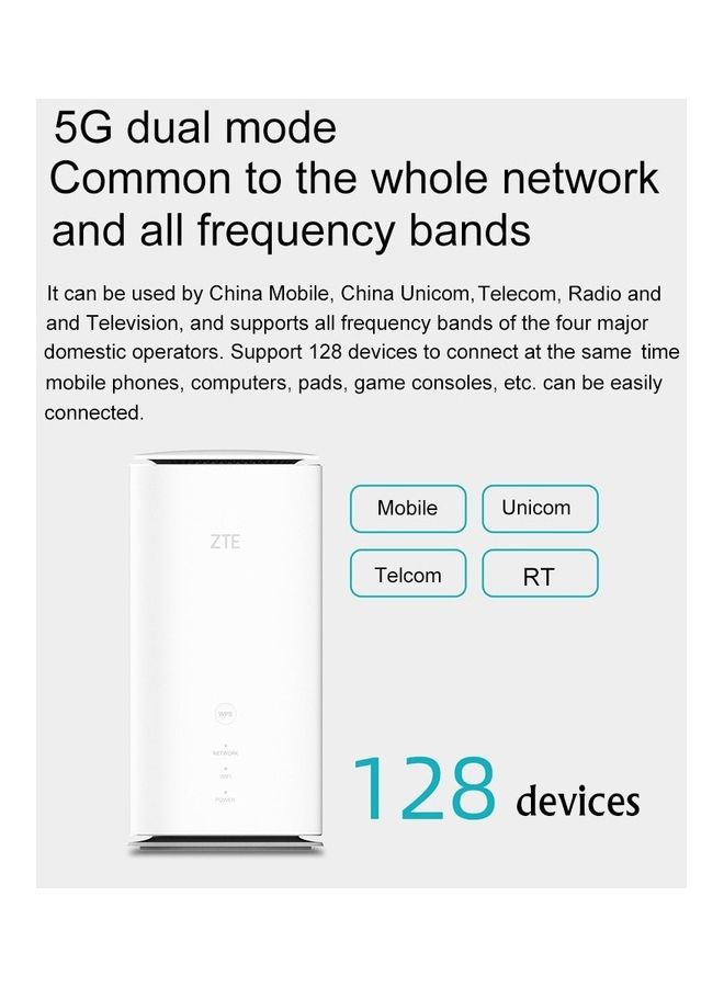ZTE - MC8020 5G Modem CPE WiFi 6 Dual Band 5400Mbps Wireless Router White - Image 1