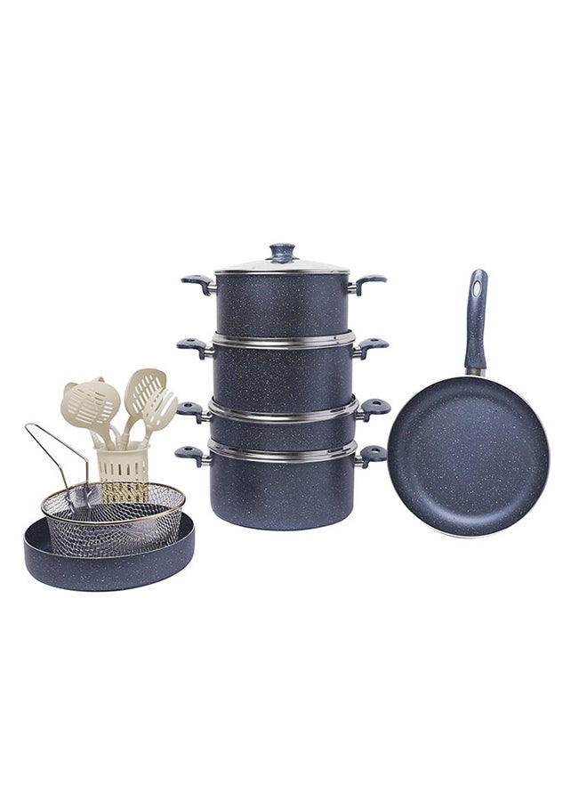 REGAL IN HOUSE 18-Piece Granite Cookware Set With Service Set Blue 26x26x12cm  - Image 1