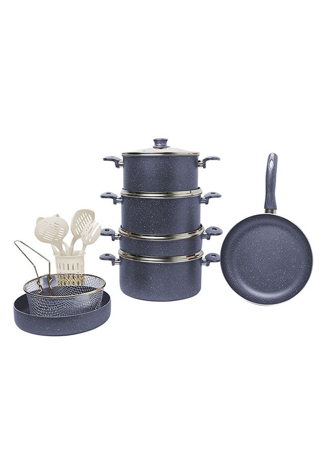 REGAL IN HOUSE 18-Piece Granite Cookware Set With Service Set Blue 26x26x12cm  - Image 1