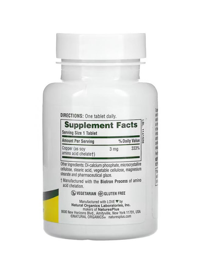 Natures Plus High Protein Dietary Supplement Amino Acid Chelate Copper 3Mg, 90 Tablets - Image 2