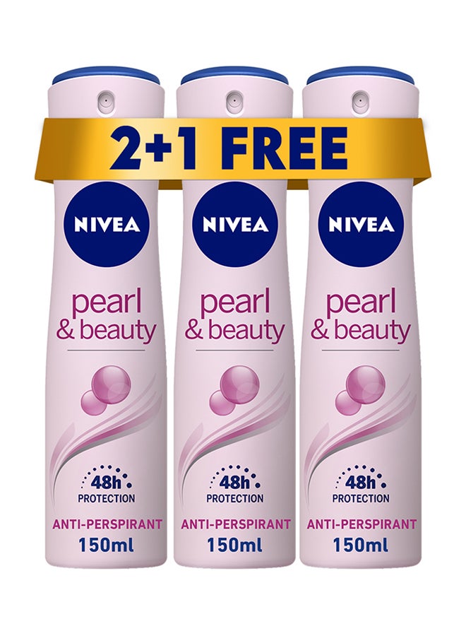 Nivea Pearl And Beauty Deodorant 150ml Pack of 3 3x150ml  - Image 1