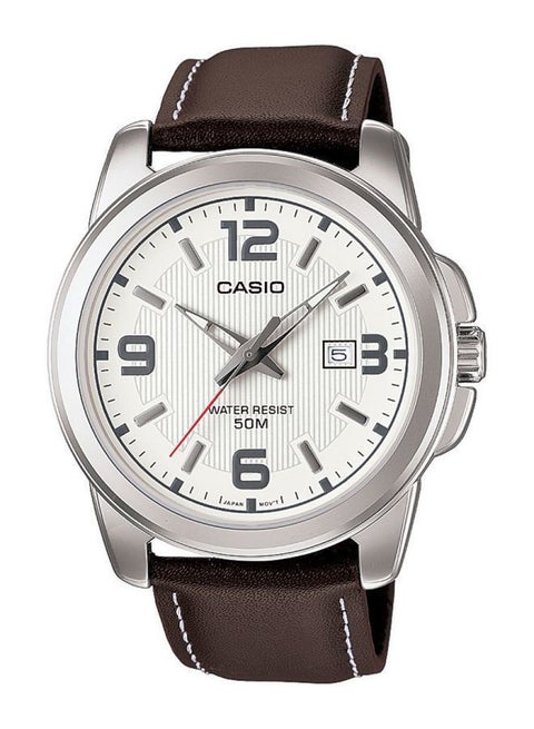 Men's Leather Analog Watch MTP-1314L-7AVDF - 50 mm - Brown