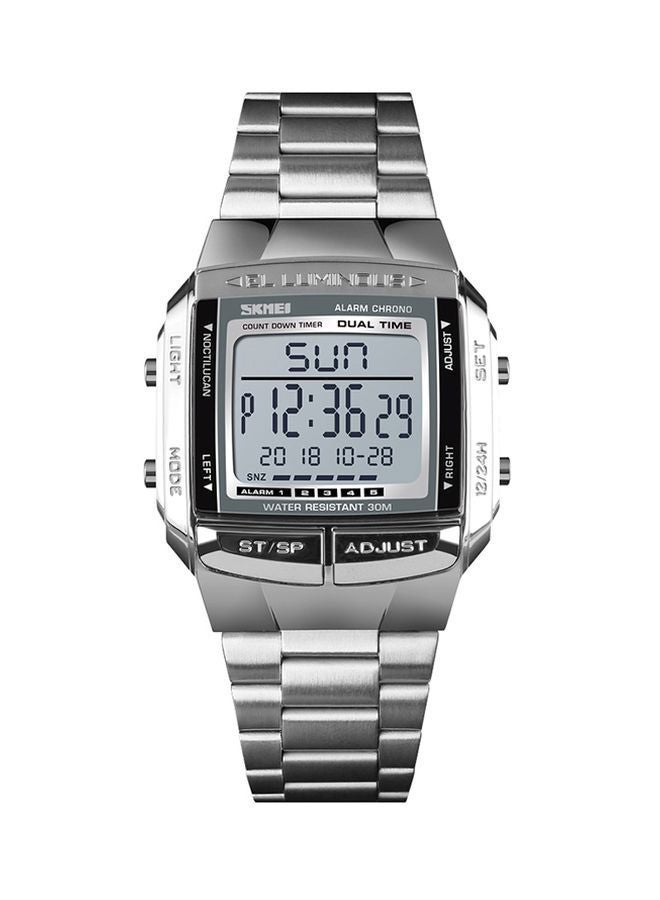 SKMEI Men's Stainless Steel Analog & Digital Watch 1381 - 35 mm - Silver - Image 4