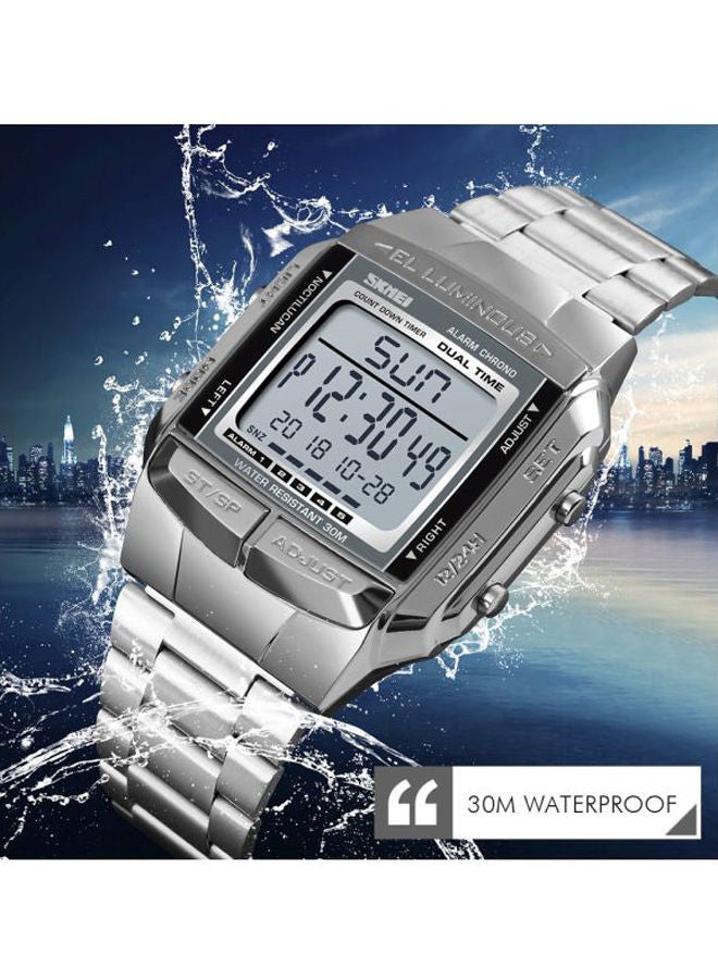 SKMEI Men's Stainless Steel Analog & Digital Watch 1381 - 35 mm - Silver - Image 3