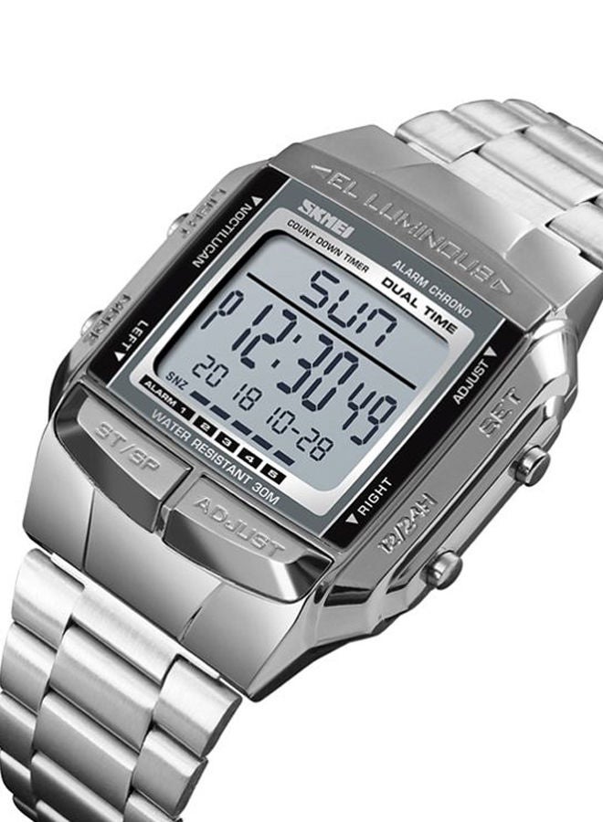 SKMEI Men's Stainless Steel Analog & Digital Watch 1381 - 35 mm - Silver - Image 5