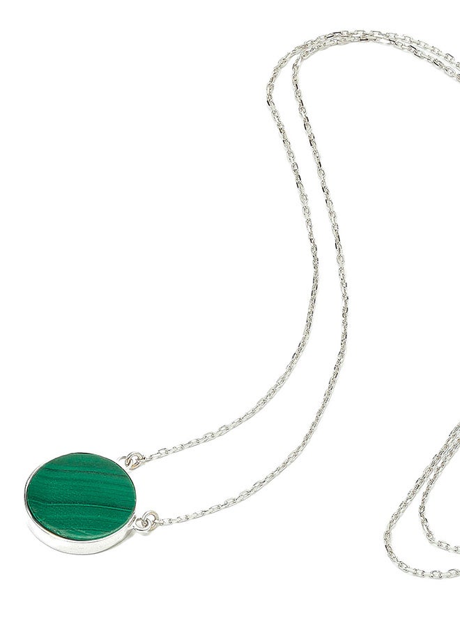 Capri Gold 18 Karat White Gold Malachite Single Stone Necklace - Image 2