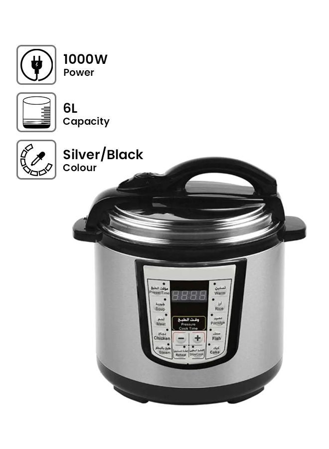 ألسيف إليك قدر ضغط كهربائي سعة 6 لتر 6.0 L 1000.0 W E04105 أسود/ فضي  - Image 1