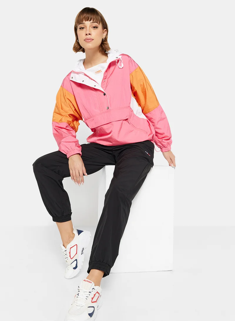 TOMMY JEANS Colourblock Popover Hooded Jacket Glamour Pink / Multi