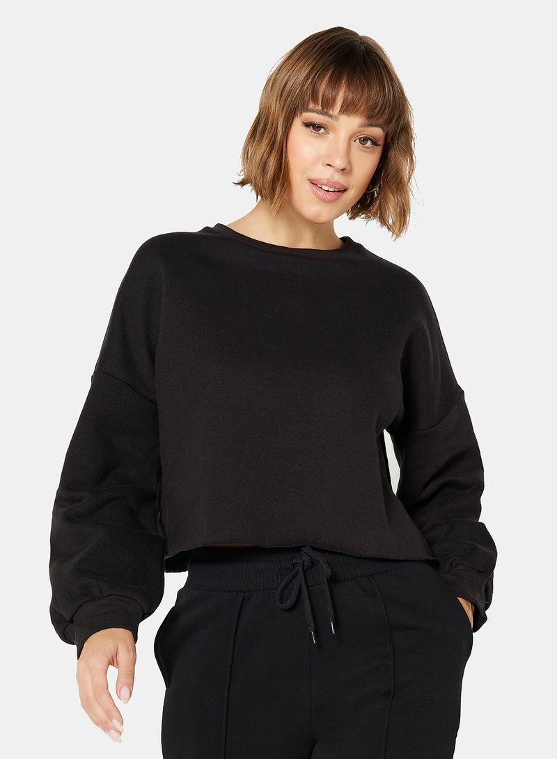 High Streets Basic Cropped Sweatshirt Black - Image 1