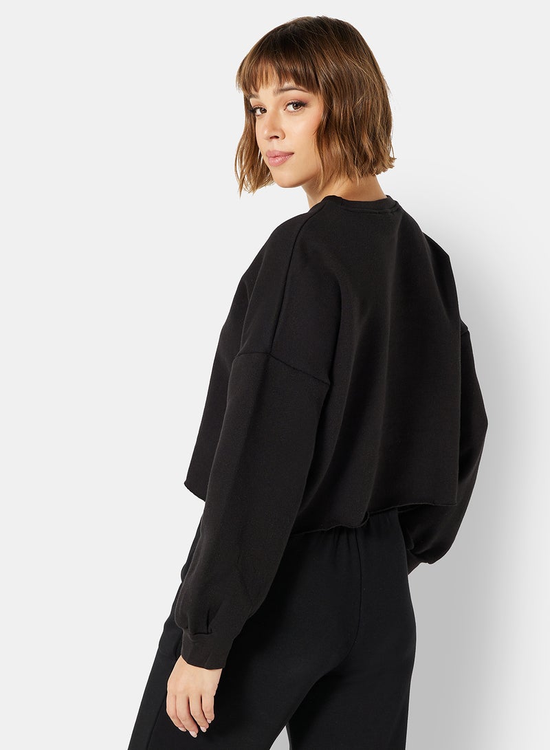 High Streets Basic Cropped Sweatshirt Black - Image 2