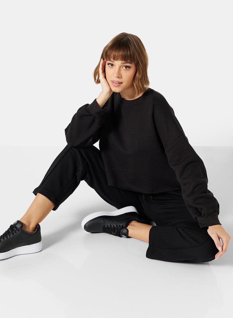 High Streets Basic Cropped Sweatshirt Black - Image 4