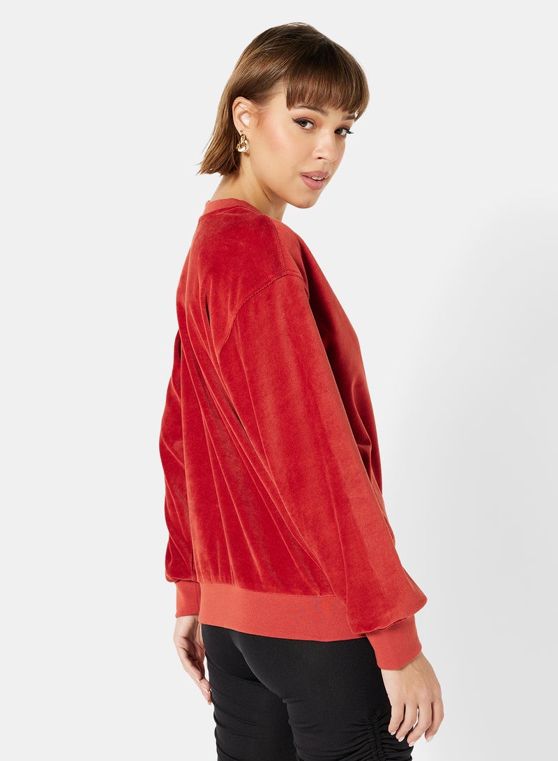 Les Girls Les Boys - Crew Neck Velour Sweatshirt Red - Image 1