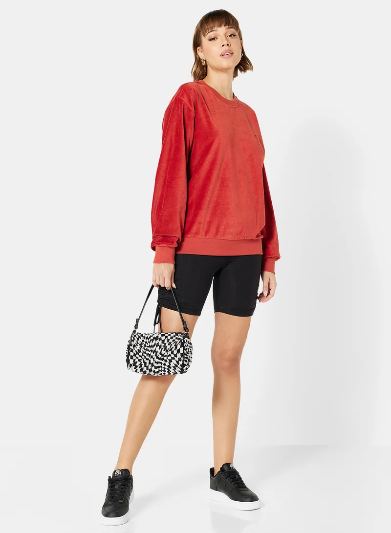 Les Girls Les Boys Crew Neck Velour Sweatshirt Red
