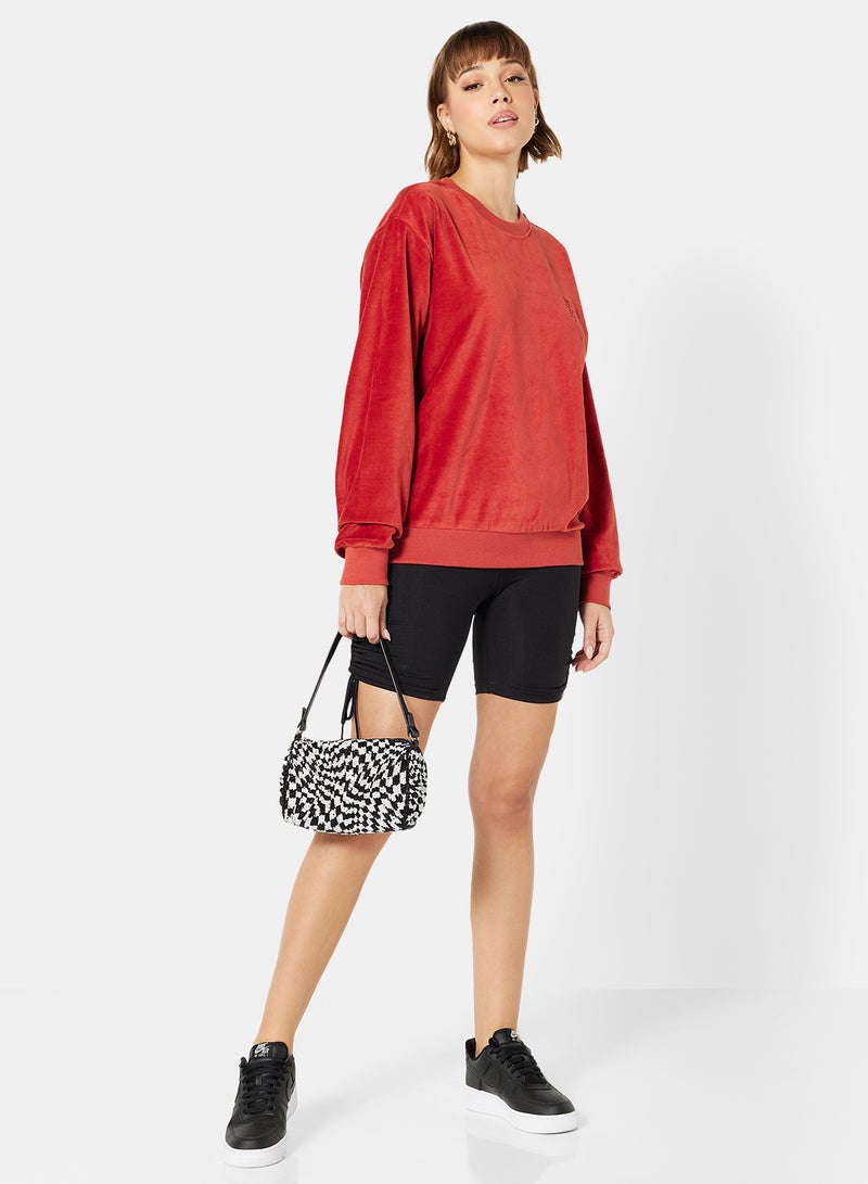 Les Girls Les Boys - Crew Neck Velour Sweatshirt Red - Image 1