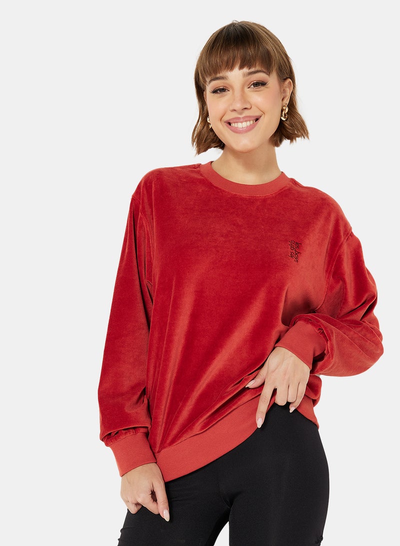 Les Girls Les Boys - Crew Neck Velour Sweatshirt Red - Image 1