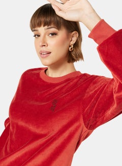 Crew Neck Velour Sweatshirt Red - v1665121559/N50315034V_3