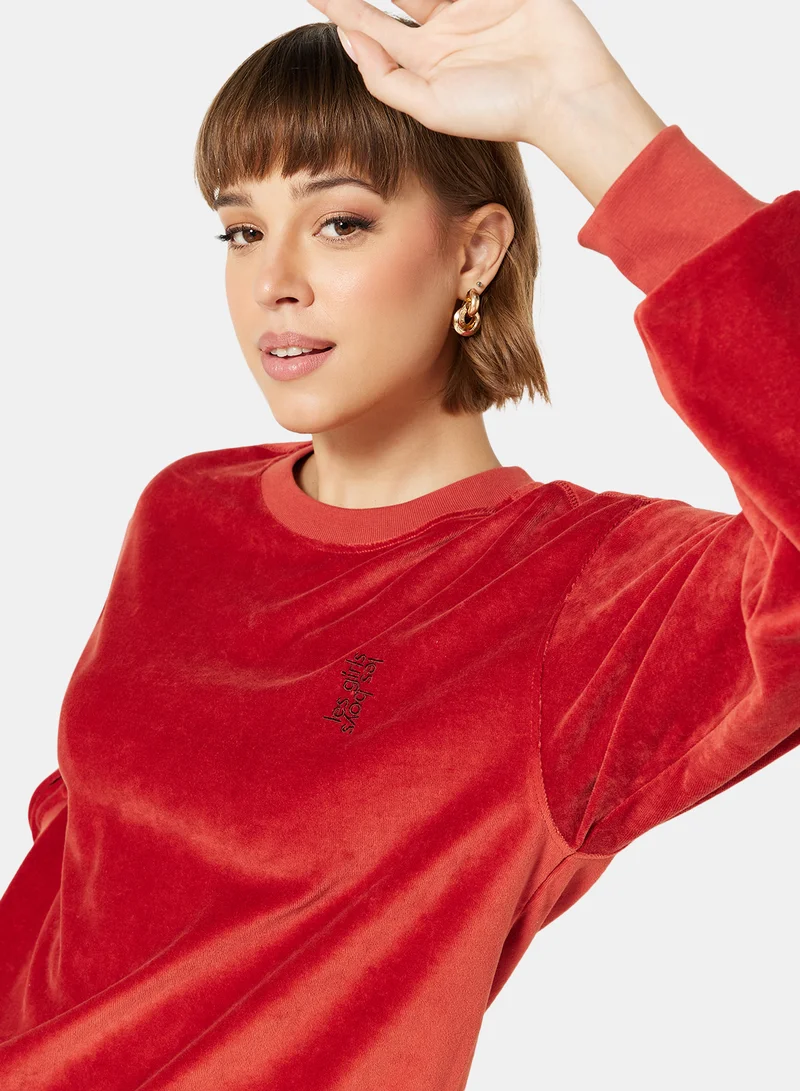 Les Girls Les Boys Crew Neck Velour Sweatshirt Red