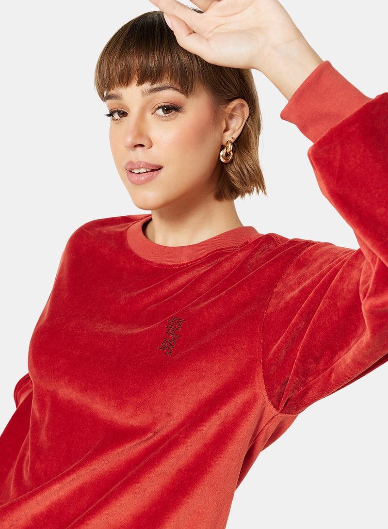 Les Girls Les Boys - Crew Neck Velour Sweatshirt Red - Image 1
