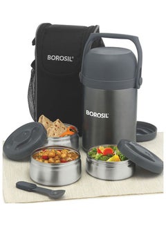 BOROSIL 3 Layer Borosil Hot N Fresh Lunch Box Silver 16x16x28cm  - Image 1