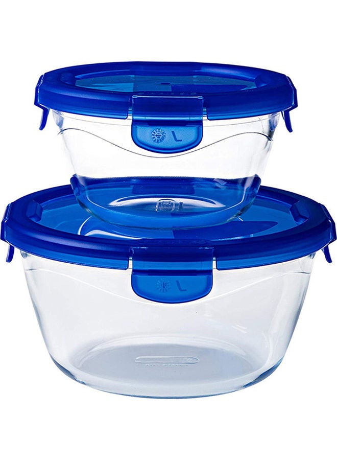 PYREX Cook And Go Round Glass Food Storage Container/Roaster With Airtight And Leakproof 4 Clip Locking Lid Blue 20x20x9cm  - Image 3