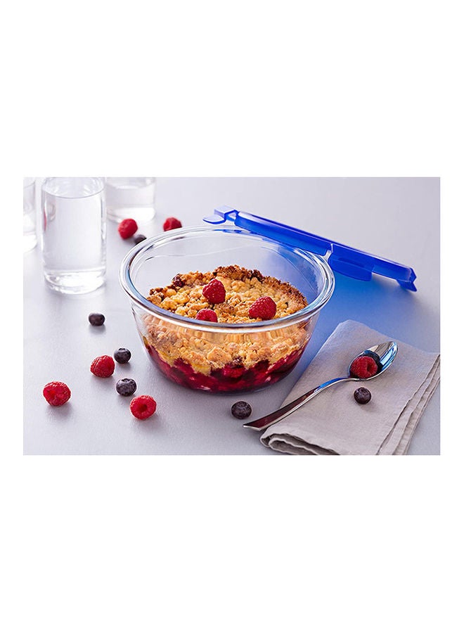 PYREX Cook And Go Round Glass Food Storage Container/Roaster With Airtight And Leakproof 4 Clip Locking Lid Blue 20x20x9cm  - Image 5