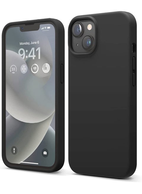 Rock Pow Compatible with iPhone 14 Case, Liquid Silicone Case, Full Body Protective Cover, Shockproof, Slim Phone Case, Anti-Scratch Soft Microfiber Lining, 6.1 inch Black Black